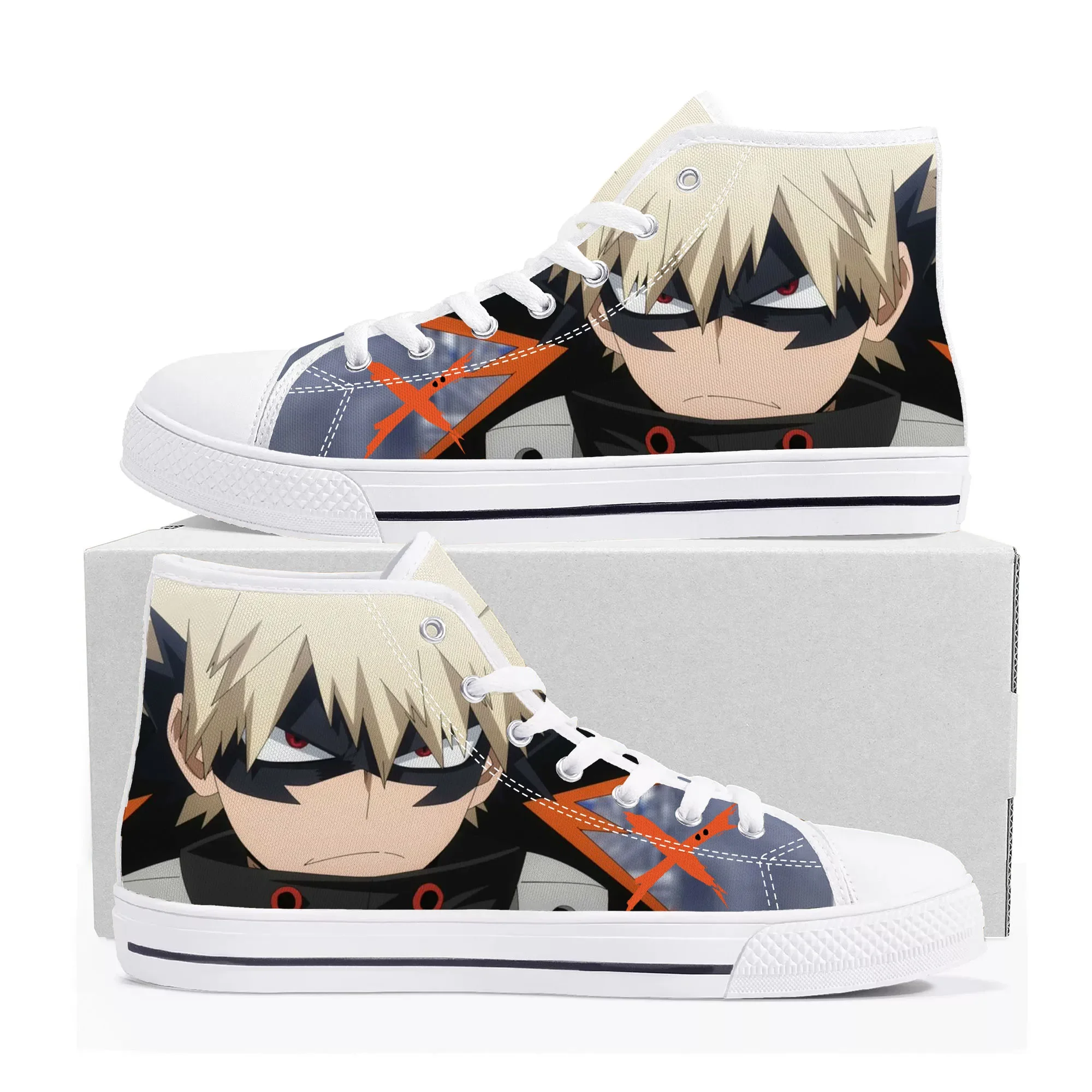 

Высокие кроссовки Manga Katsuki Bakugou My Hero Academia, мужские и женские парусиновые кроссовки для подростков, повседневная обувь для пар, обувь на заказ