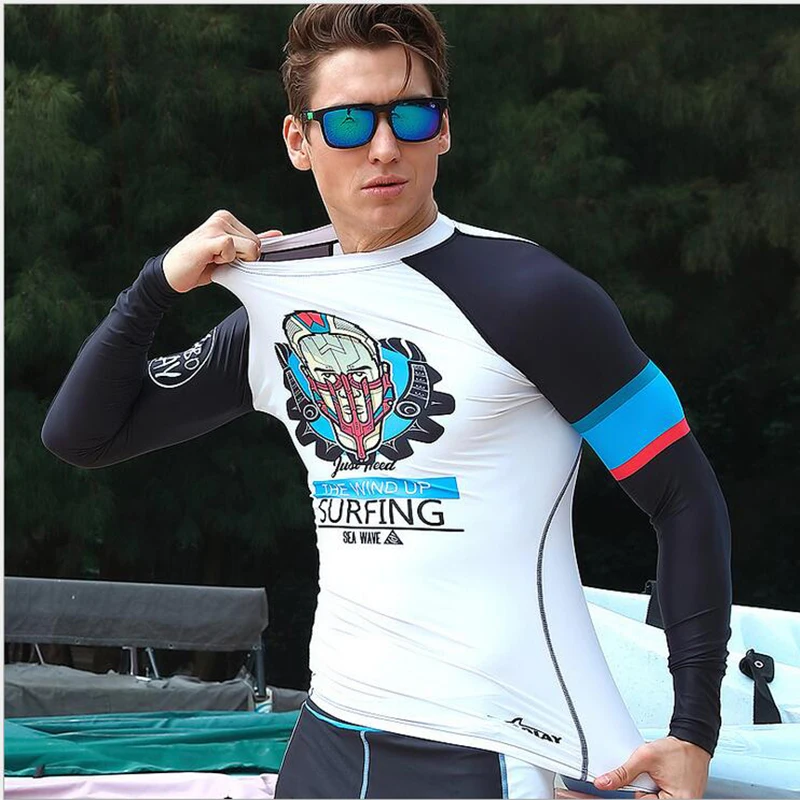 SABOLAY Men Long Sleeved Swimwear Diving Sunscreen Wetsuit Quick Drying UV Protection Beach Surfing Swim Suits Bathing Suit