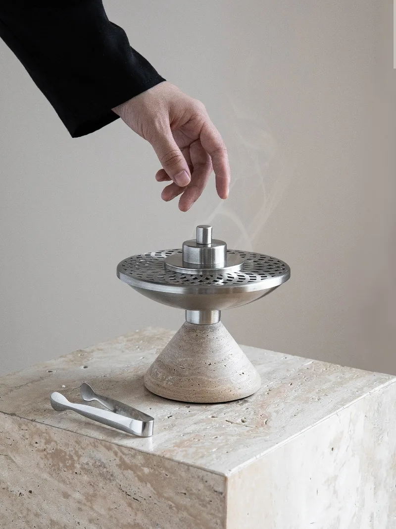 Wabi‑Sabi Yellow Travertine Incense Burner Desktop Home Decoration Ornament Agarwood Sandalwood Incense Seal Tool