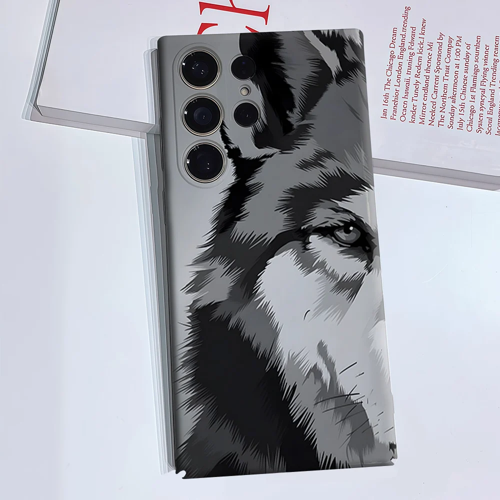 Wolf Portrait Black White For Samsung Galaxy S26 S25 S24 A56 A36 Dual Layer Luxury Fashion Full Lens Protective Case