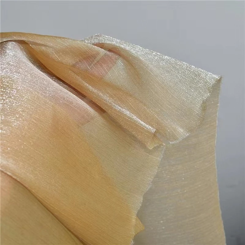 Caramel Color Ice Flower Crinkle Fabric Solid Sheer 3D Textured Wrinkle Organza Premium Material Graduation  Designer Apparel view 5