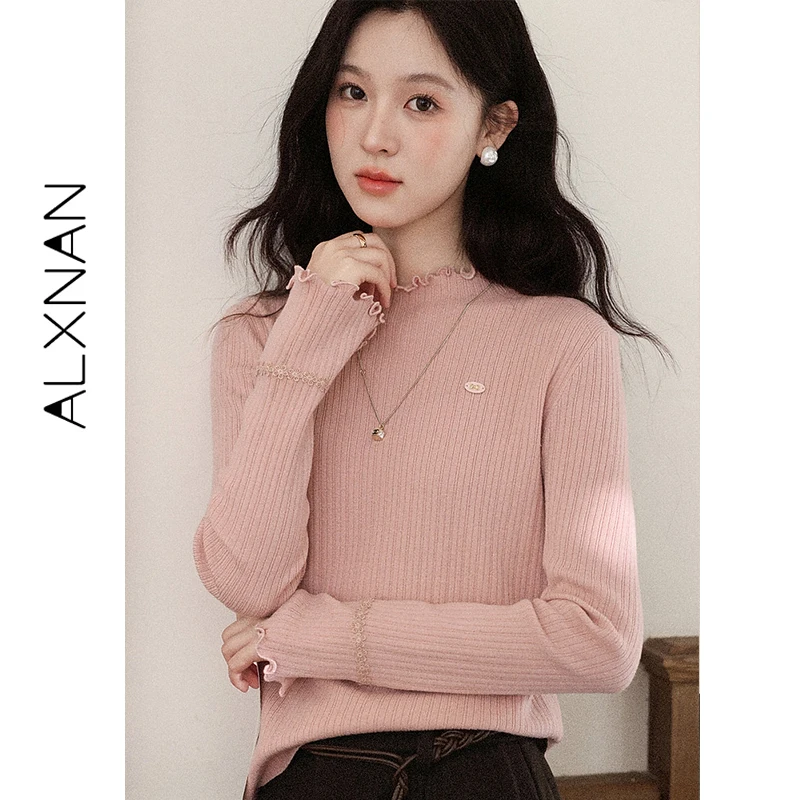 

Женский вязаный свитер ALXNAN розового цвета, теплый зимний пуловер с высоким воротом, в корейском стиле, мягкий и уютный джемпер, модный топ 2025 года, L61028
