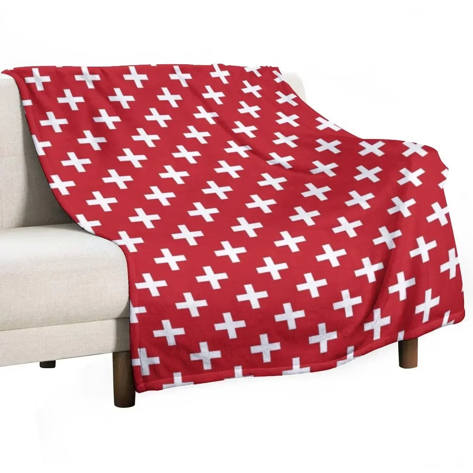 Crosses Criss Cross Swiss Cross Hygge Scandi Plus Sign Red and White Throw Blanket Decorative Beds Blankets For Baby Blankets