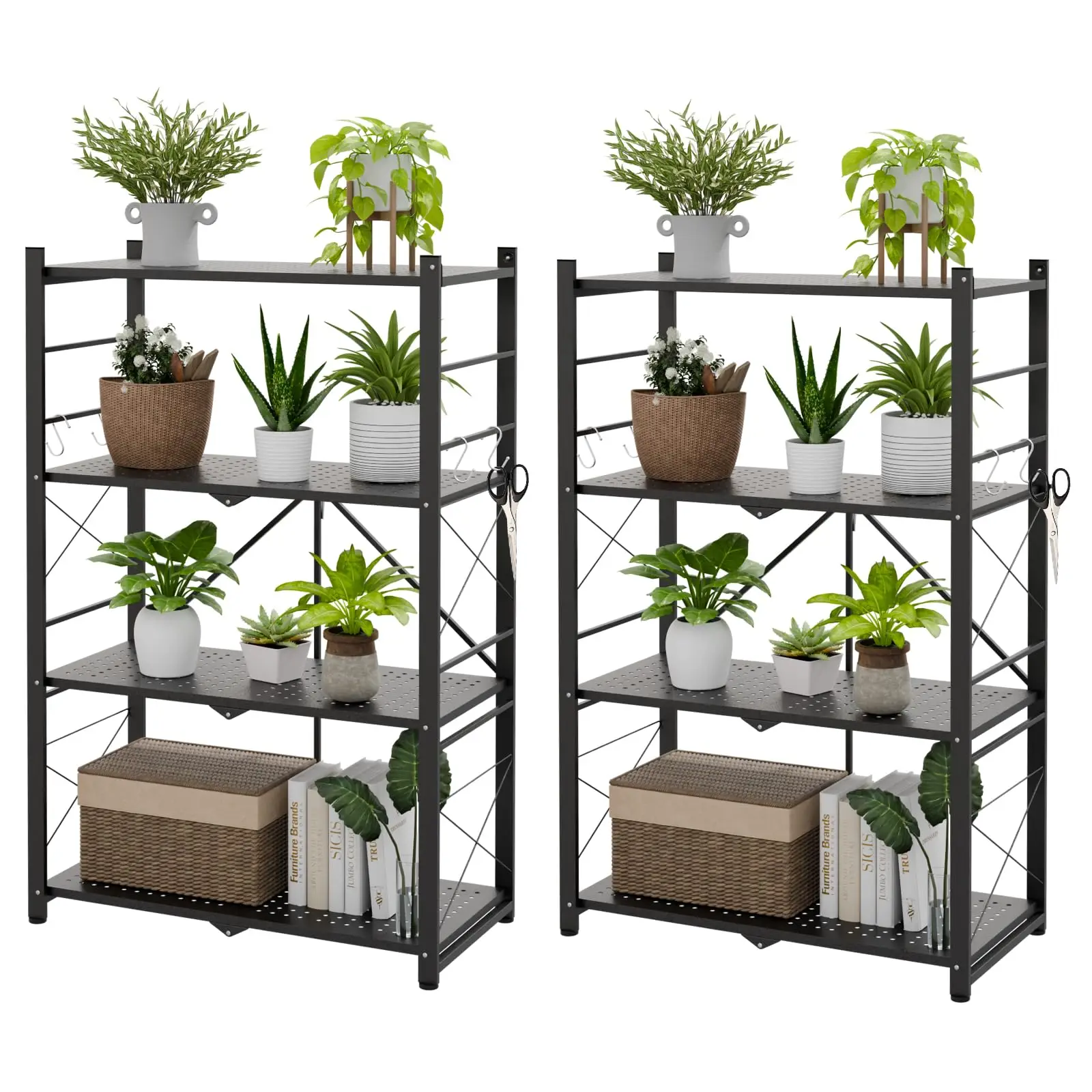 4 Tier Foldable enhouse Shelf, Heavy Duty Metal Plant Stand, No Assembly Required, Compact Storage, 28