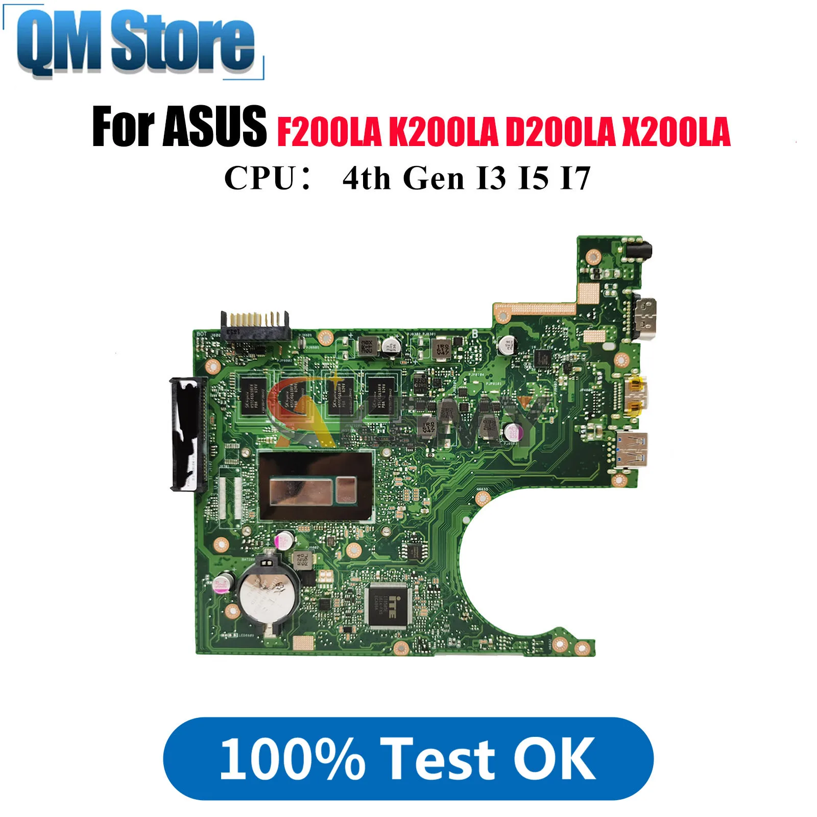 

X200LA Laptop Motherboard For ASUS VivoBook F200LA K200LA X200LA D200LA X200L Notebook Mainboard With I3 I5 I7 CPU 100% tests OK