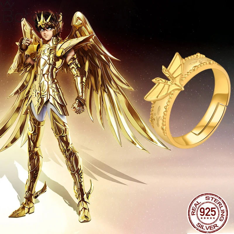 Anime Saint Seiya Shaka Adjustable Finger Cos Ring 925 Sterling Silver Fashion Cosplay Jewelry Accessory For Men Birthday Gifts