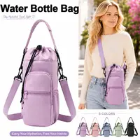 Bolsa para botella de agua portátil con correa ajustable, tazas térmicas, funda protectora aislada, bolsillo para teléfono, bolsa de viaje para deportes al aire libre