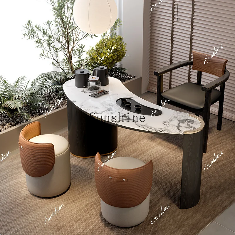 Modern simple balcony tea table and chair combination small solid wood integrated embedded  FT