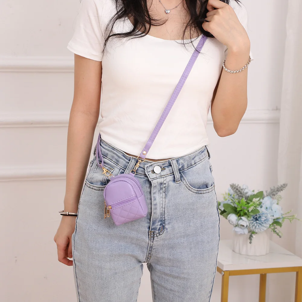 New Mini Backpack Keychain Cute Bag Hanging Portable Earphones Data Cable Storage Bag PU Change Lipstick Storage Bag Gift view 5