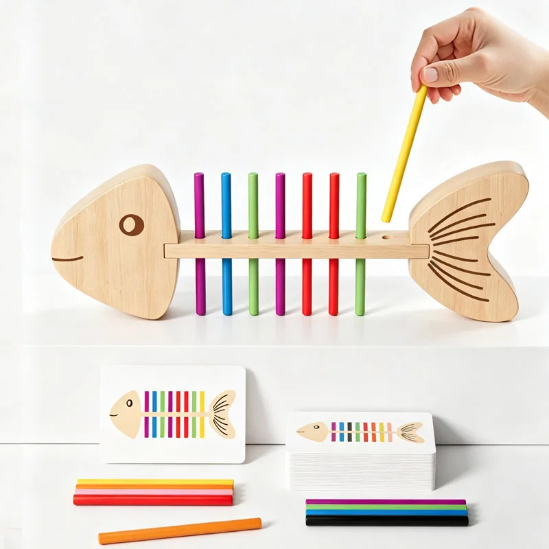 Fishbone Color Matching & Sorting Puzzle Card Games for Kids Montessori Fine Motor Skills Learning Educational Toys Gifts