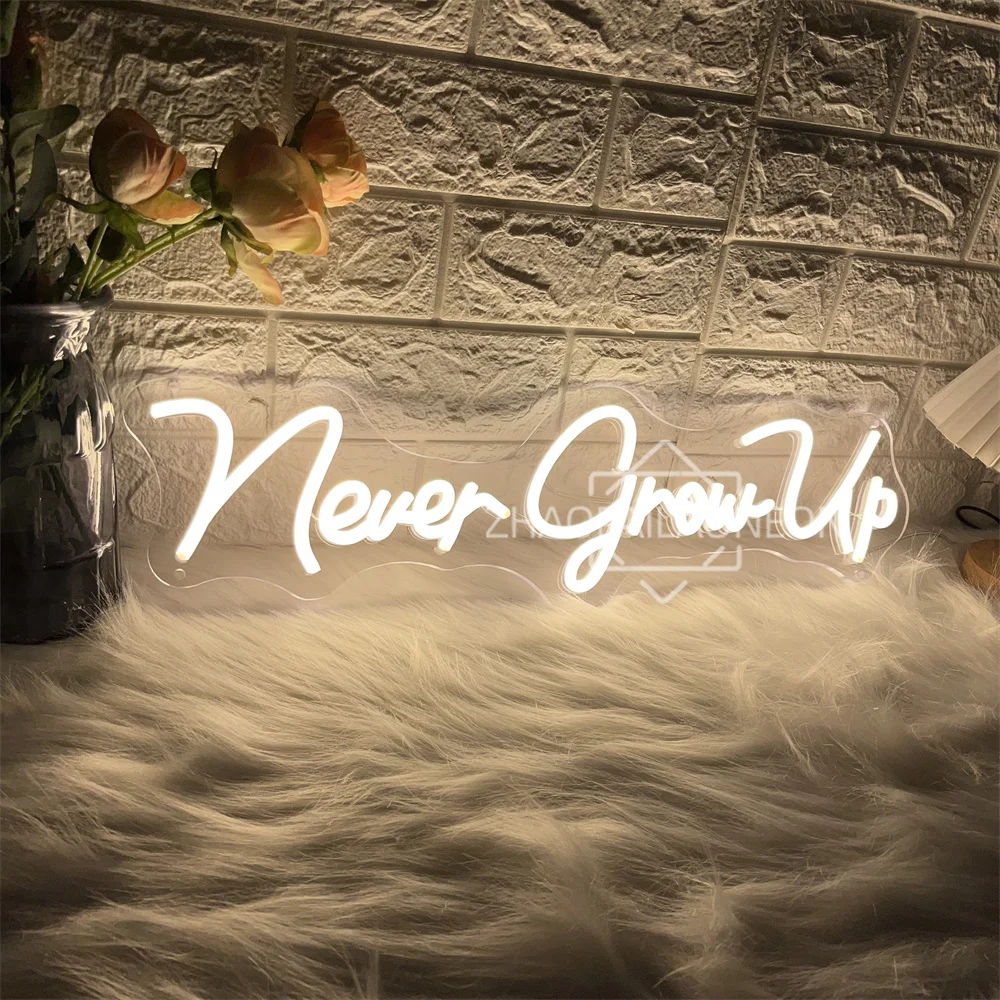 Never Grow Up Neon Sign Home Art Party Wedding Bedroom Decoration Wedding Led Neon Lights USB Party Room Wall Decor Signs