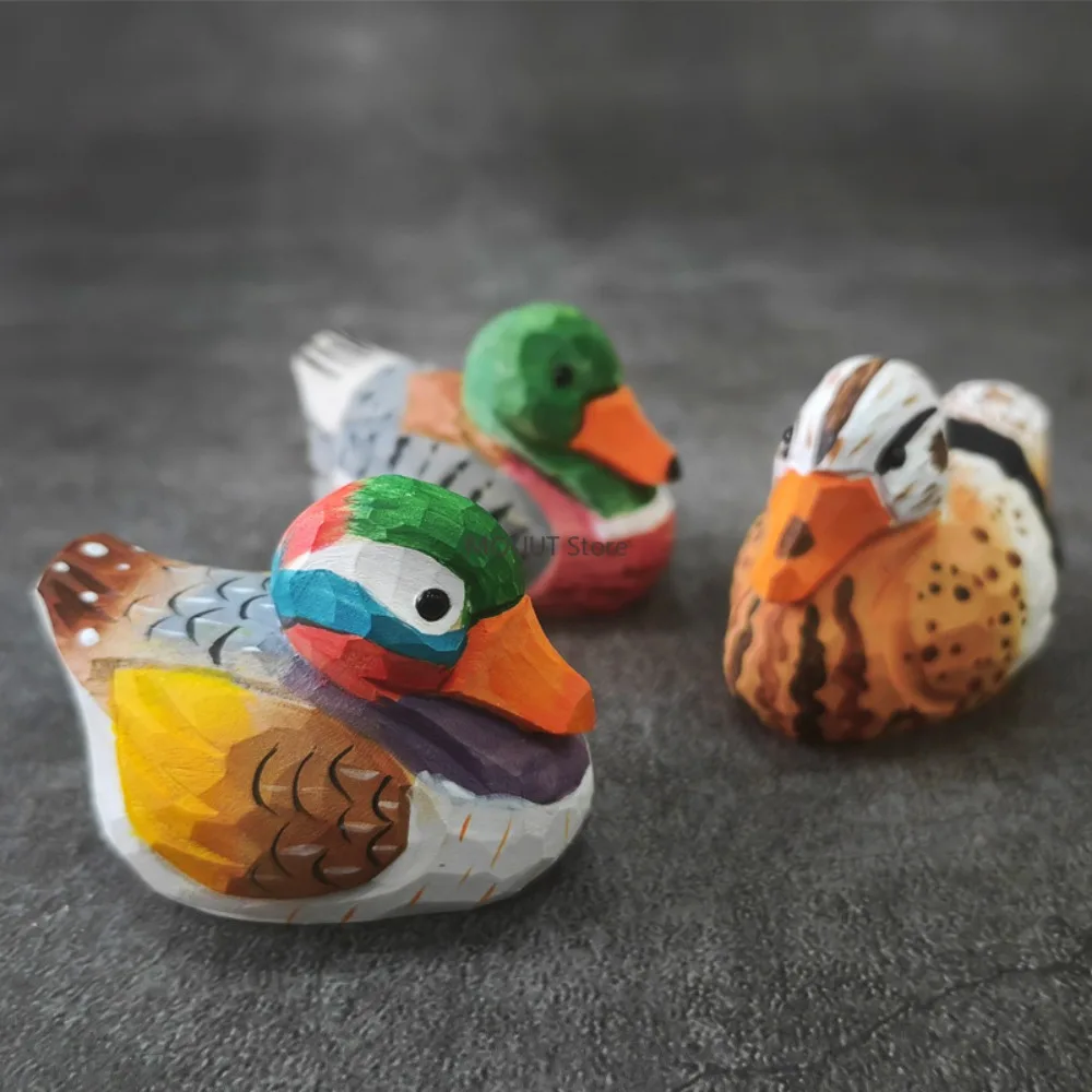 Hand-carved Solid Wood Wild Duck Handicrafts Figurines Living Room Decorations Furniture and Ornaments Gift for Couple Friend