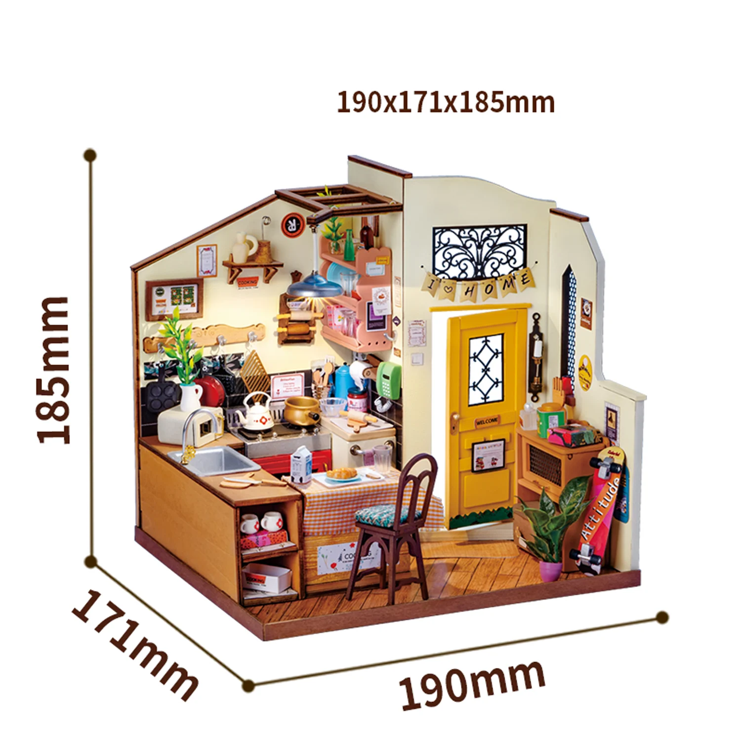 Rolife DIY Mini Dollhouse Model Kits Homey Kitchen DIY Dollhouse Kids Miniature Fantasy Doll House Wooden Kit Toy