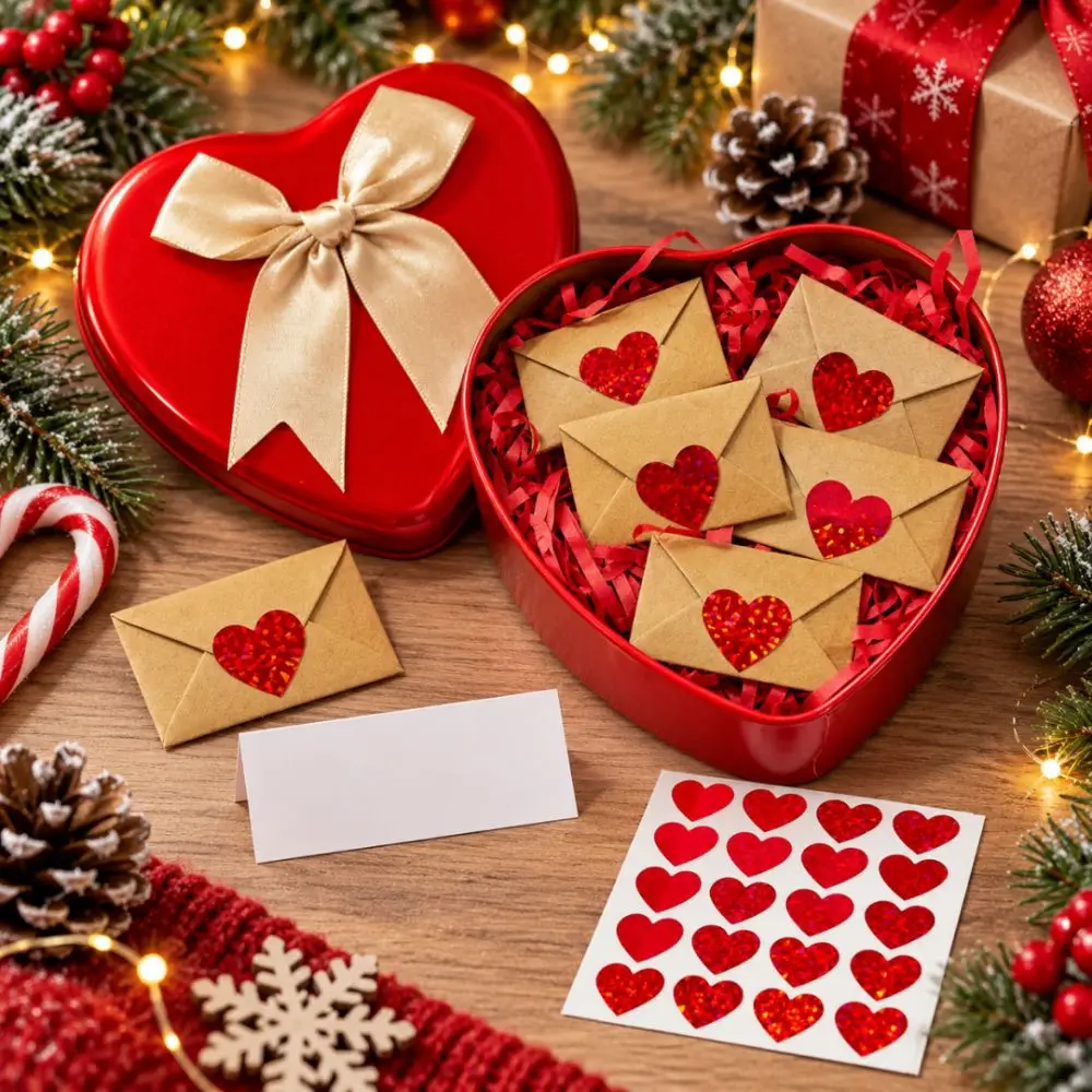 60Pcs Pre-Written Cards Love Letters Envelope Set Heart Stickers Elegant Box DIY Love Notes Box Blank Mini Cards Mini Cards Set