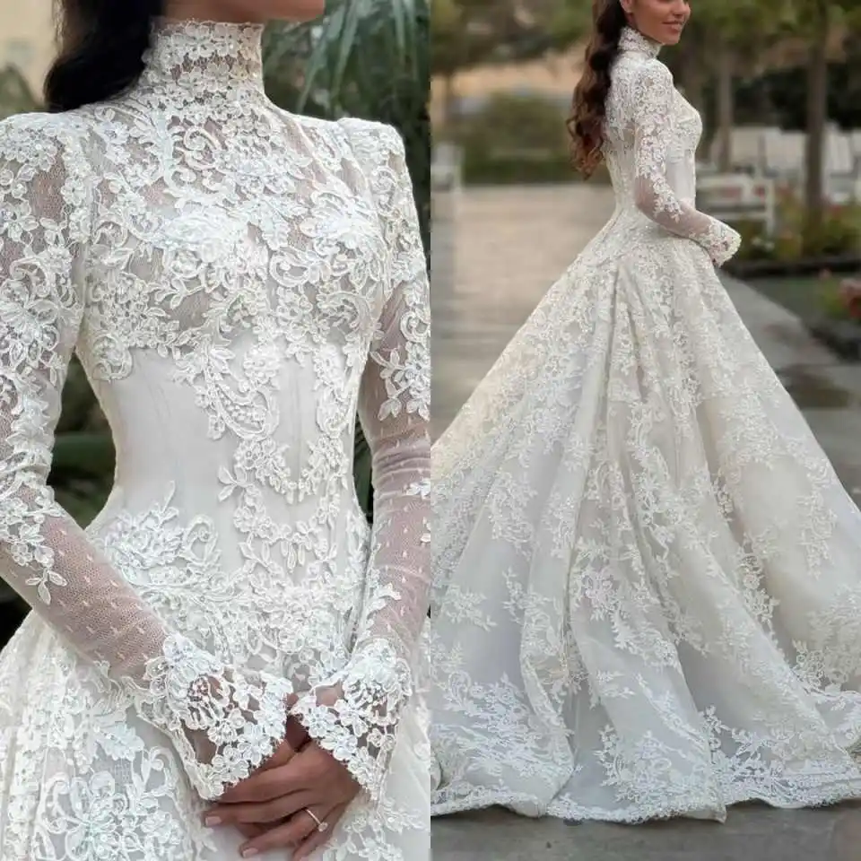 Luxuriöses A-Linien-Hochzeitskleid mit vollen Blumenapplikationen, Spitze, Brautkleider, formelle Anlässe, große Größe, Vestidos de Novia, individuell gestaltet