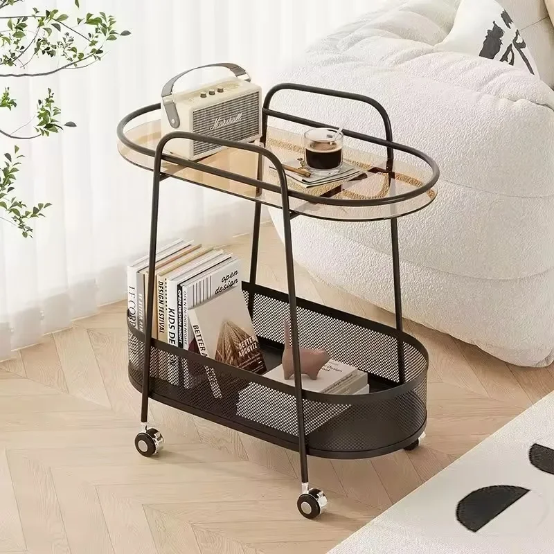 Living Room Black Metal Decor Nordic Glass Luxury Wood Wheel Set Modern Side Tables For Home