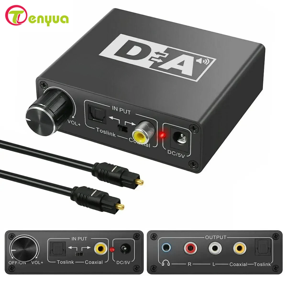 32-192KHz Hifi DAC Amp Digital To Analog Audio Converter RCA 3.5mm Jack Headphone Amplifier Toslink Optical Coaxial Output DAC