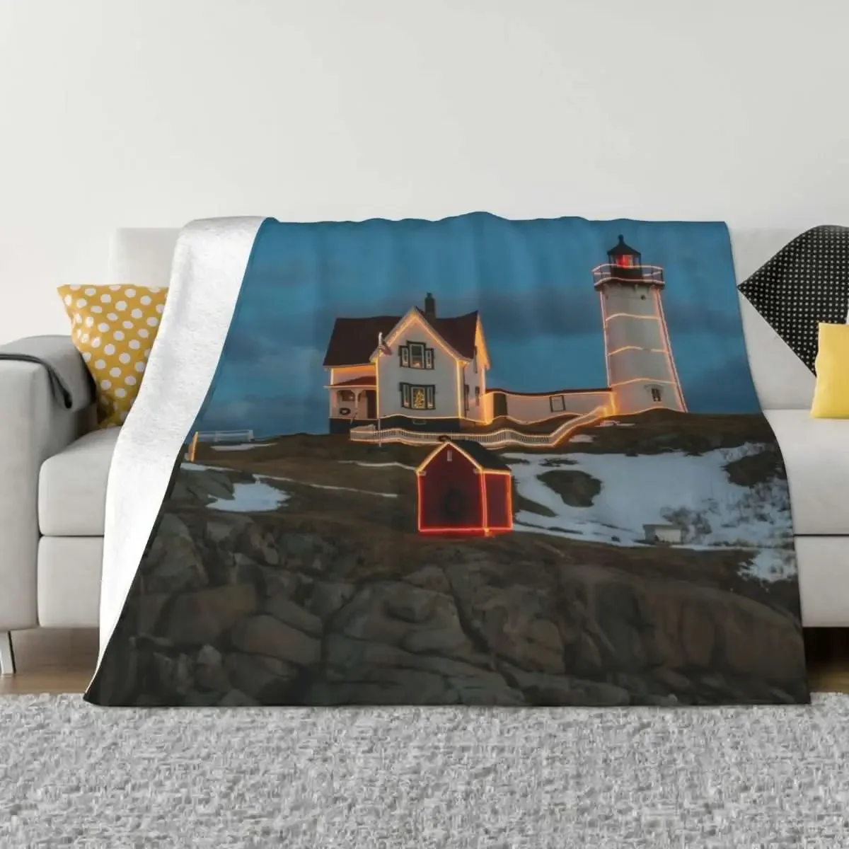 Nubble Lighthouse, York, Maine Jigsaw Throw Blanket Tourist Sofa Throw Personalized Gift Blankets