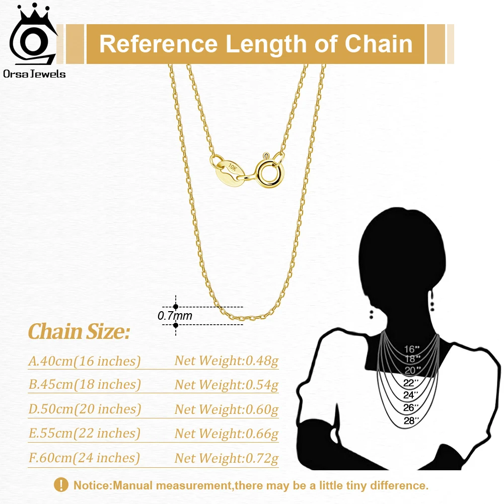 ORSA JEWELS Real 10K Solid Yellow/White/Rose Gold 0.7mm Diamond Cut Cable Chain Necklace for Women AU417 Neck Chain Jewelry FC01