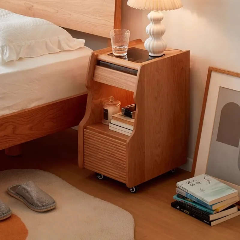Japanese cherry wood, bedside storage cabinet, removable, small and ultra-narrow small apartment