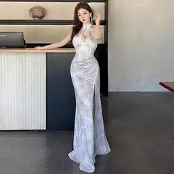 150kg Plus Size Chinese Qipao Dress for Women Sleeveless  Mandarin Cheongsam Sexy Slim Maxi Dresses Traditional Party Clothes