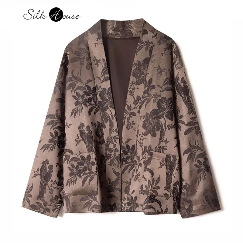 

Flower Forest Habitat Bird Solid Color Mulberry Silk Lamb Wool Blended New Chinese Jacquard Women's Fashion Commuter Coat