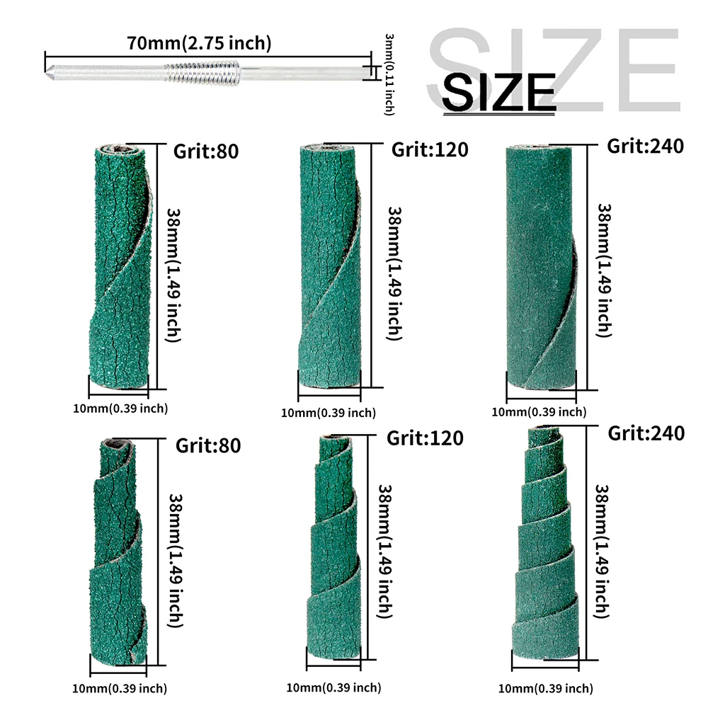 48Pcs 38mm Sandpaper Grinding Head Sanding Cartridge Spiral Roll Cone Engine Porting Assortment Kit With 2Pcs 1/8