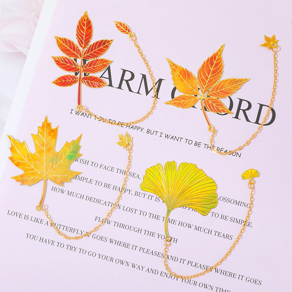 علامة مرجعية جميلة وفريدة من نوعها على شكل أوراق نباتية مع سلسلة، مناسبة لمحبي الكتب والكتاب كعلامة مرجعية عتيقة.