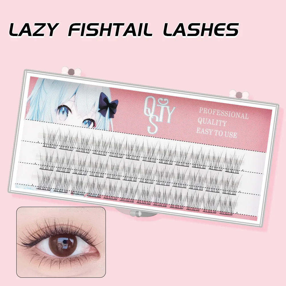 

QSTY 36 Pcs Fish Tail False Lashes High Quality Natural Faux Eyelashes Fans Silk Eye Mink Eyelash Extension Individual Makeup