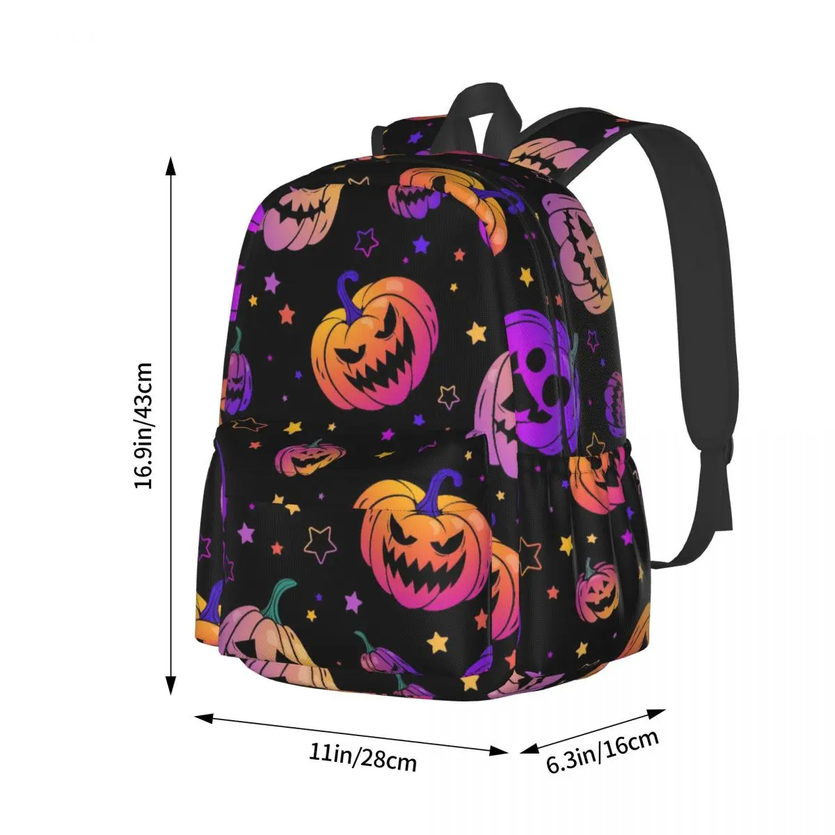 Pumpkin & Stars Pattern Halloween Large Capacity Student Backpack Casual Fashion School Bag Bookbag Travel Rucksack