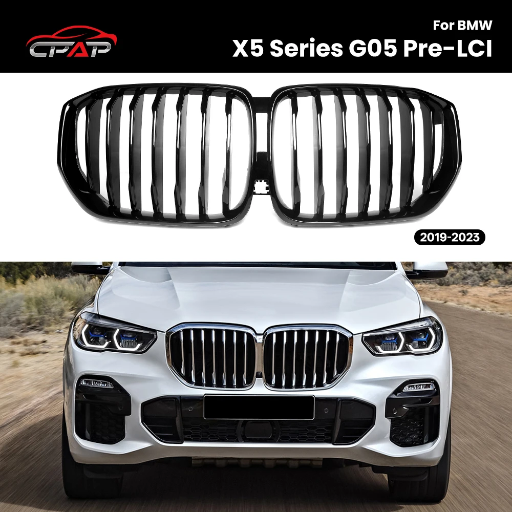 

Front Kidney Bumper Grills for BMW X5 G05 Pre-LCI 2019-2023 Gloss Black Grilles Single Slat Car Hood Grille