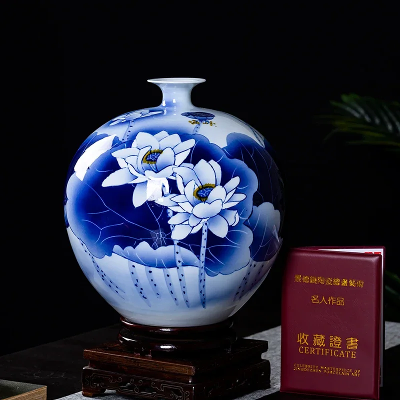 

Traditional Handpainted Blue and White Porcelain Vases New Chinese Style Living Room TV Cabinet Decor Elegant Porch Ornaments