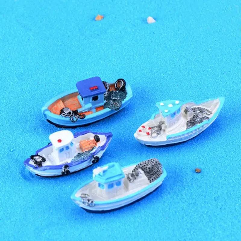 Miniature Mini Boat Model Fishing Ship Toy DIY Craft Home Tabletop Decor Gift Plastic Boat Toys Resin Craft