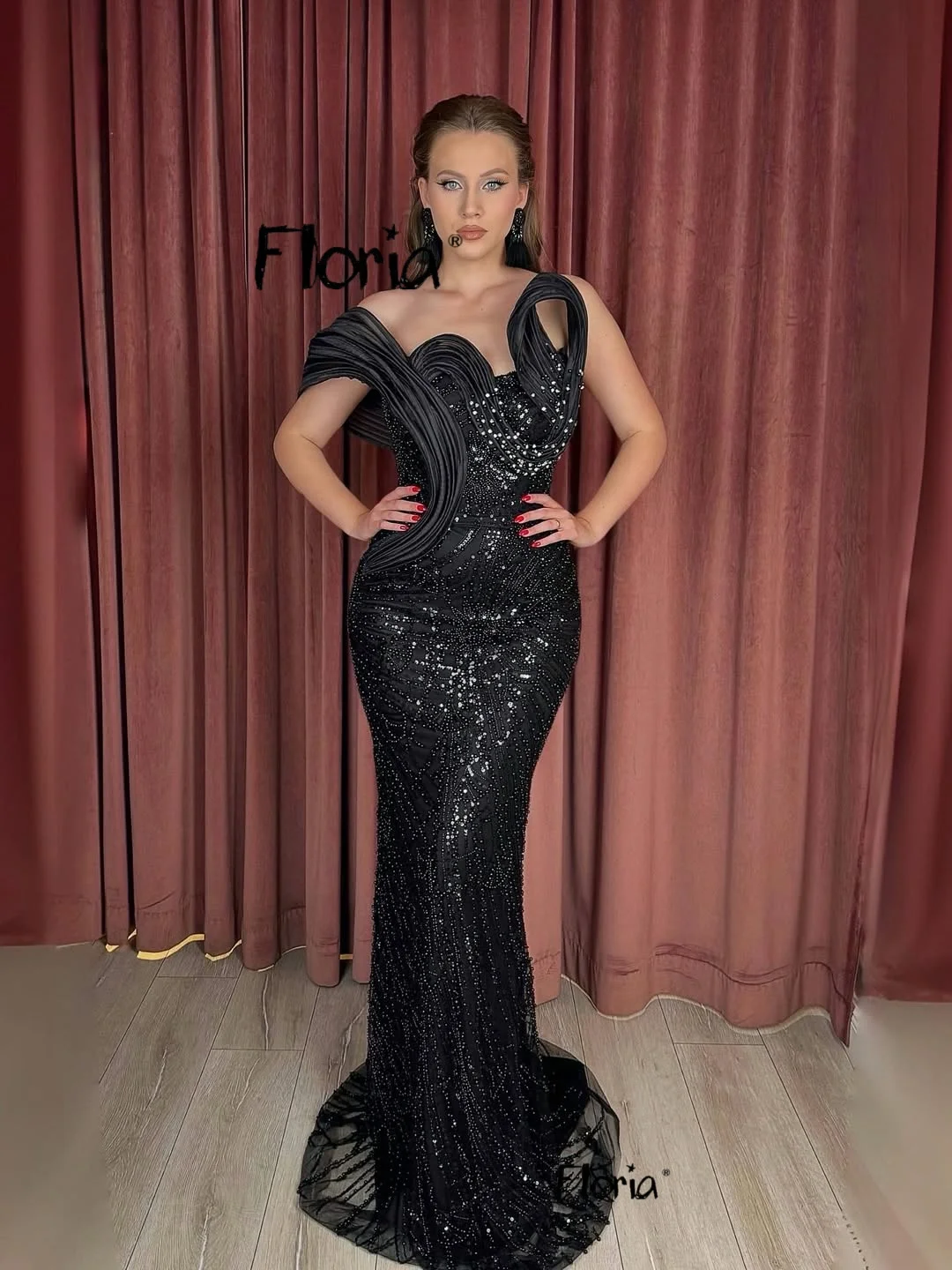 

Customized Black Sequins Prom Dresses Elegant Second Reception Gown Black Girls Wedding Guest Dress Arabic Pleated Off Shoulder
