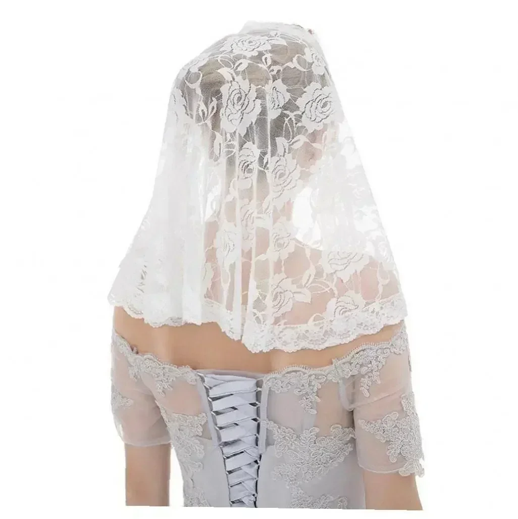 Spanish Style Lace Mantilla Women Short Shawl Triangle Scarf Traditional Catholic Head Cover