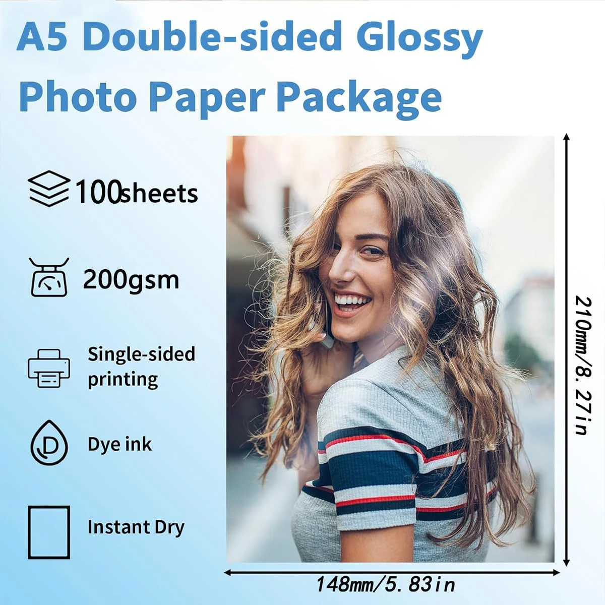 A5 Double-Sided High-Glossy Photo Paper, Glossy Brochure Paper 5.83 X 8.27 Inch, 200 GSM for Inkjet Printer, Photo Printing