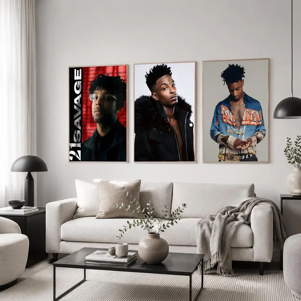 Rapper 21 Savage Poster Classic Poster HD Art Sticky Wall Waterproof Home Living Room Bedroom  Aesthetic Decoration