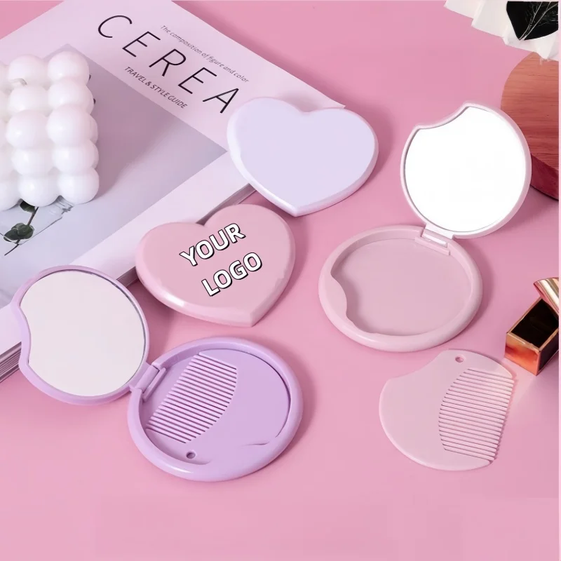 【Logo Custom】50Pcs Customized White/Pink Love Mirror with Comb Enterprise Gift Customization Small Batch Factory Wholesale