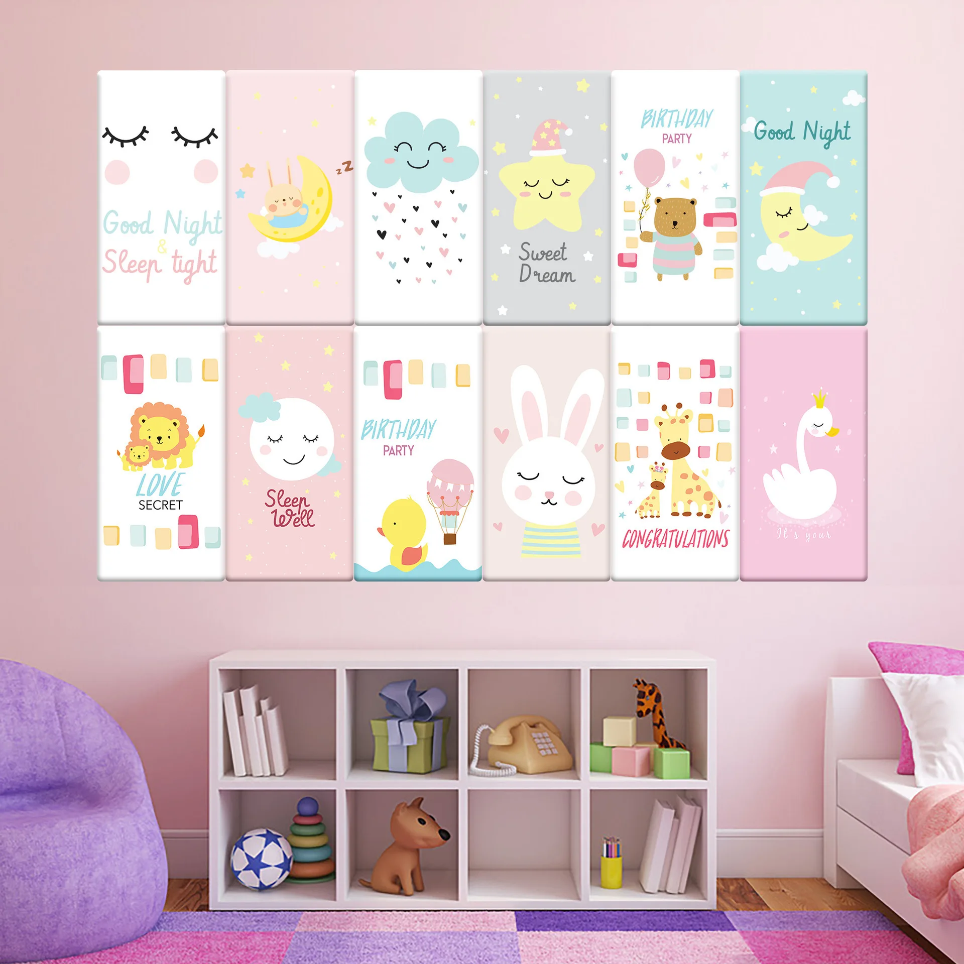 3D crash wall stickers for children's rooms, self-adhesive bedside stickers, cute home decorations