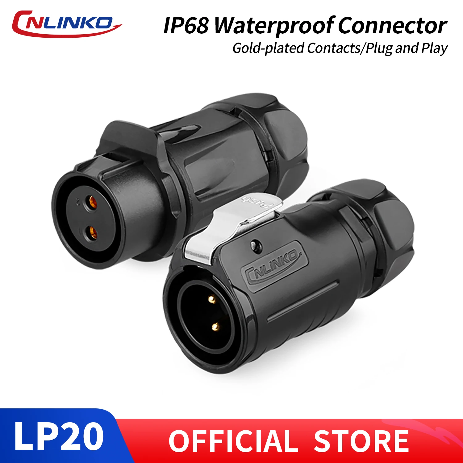 Image of CNLINKO LP20 IP68 PBT Runder Inline-Steckverbinder Stecker/Buchse Docking-Set Wasserdicht Hochbelastbar für Industrie Marine Outdoor-Ausrüstung