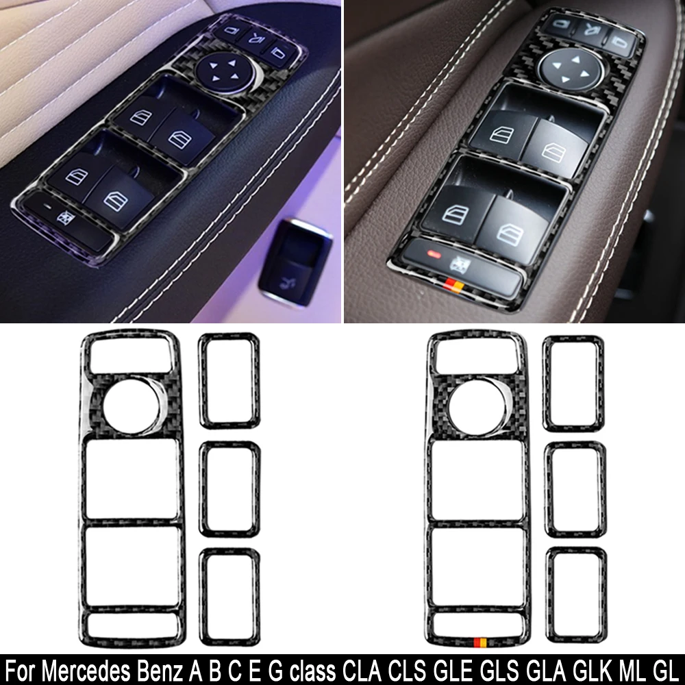 Carbon Fiber Car Window Lift Button Frame Car Sticker For Mercedes-Benz A B C E GLE GLA CLA GLK Class W176 W204 W212 W166 W218