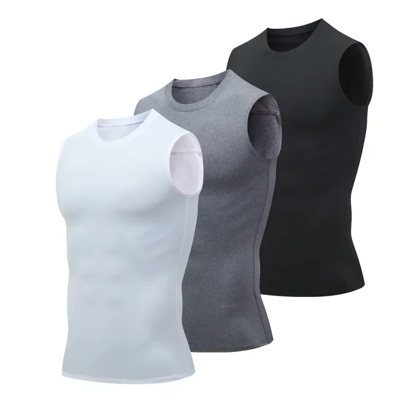 Men's Summer Sleeveless Compressed Shirt Fitness Vest Running Sport Gym Shirts Casual High Quality Tops Quick Dry Male Clothing