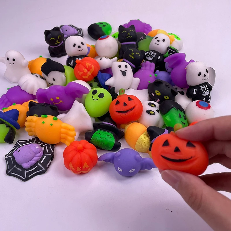 10PCS Halloween Series Pumpkin Ghost Squeeze Small Toys TPR Stress Relief Pinch Doll For Kids Halloween Party Decompression Toys