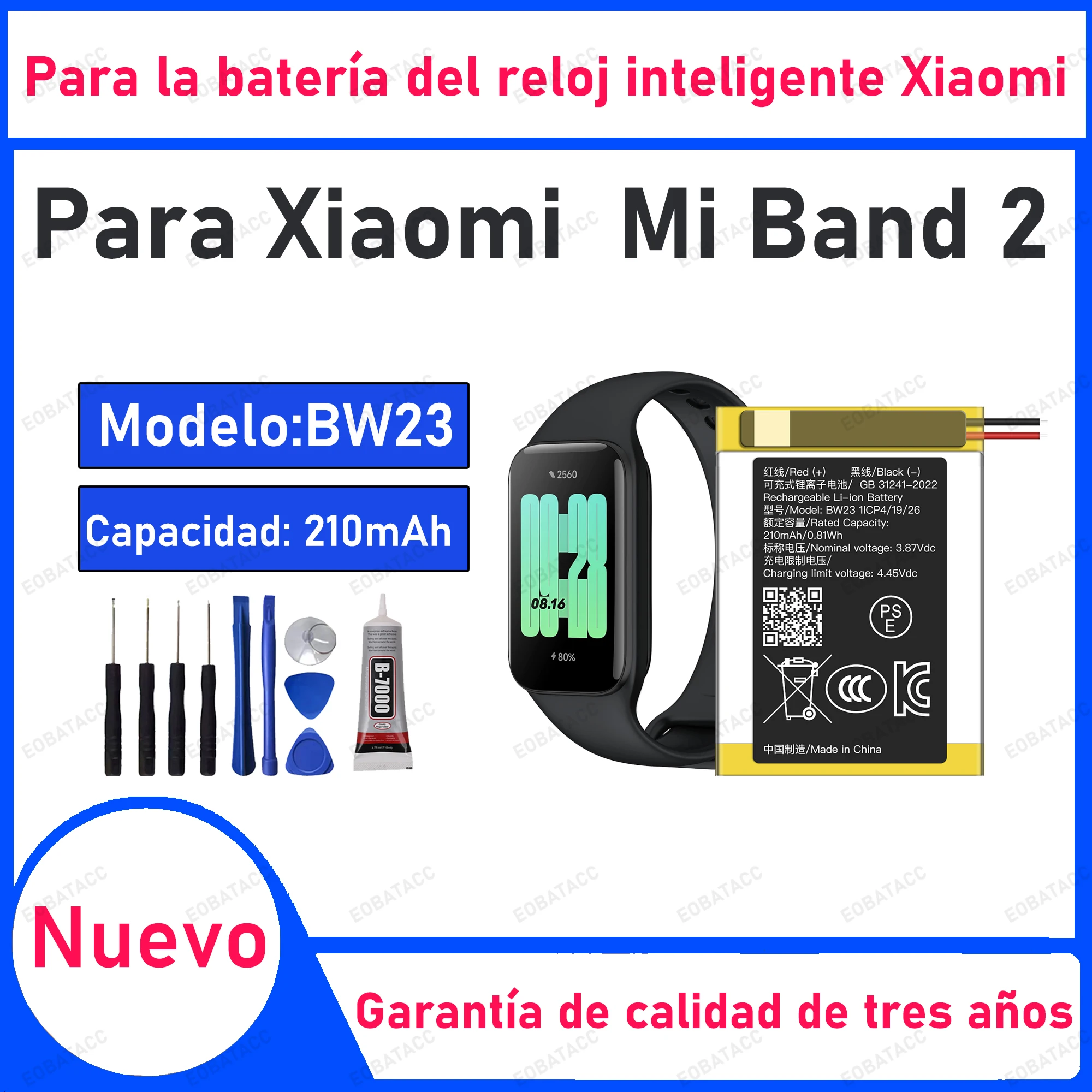 100% New High Quanlity BW23 Battery 210mah for Xiaomi Miband Redmi 2 Redmi2 Smart Electronic Wristband Watch+Free Tools