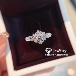 CC Flower Wedding Rings For Women Silver Color Hollow White Cubic Zirconia Romantic Fine Jewelry Bridal Anniversary Gift CC3135
