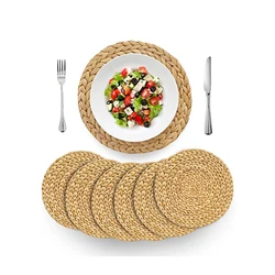 Woven Placemats Round Set of 6 Natural Water Hyacinth Weave Placemat for Dining Table Large Woven Placemats Resistant Non-Slip