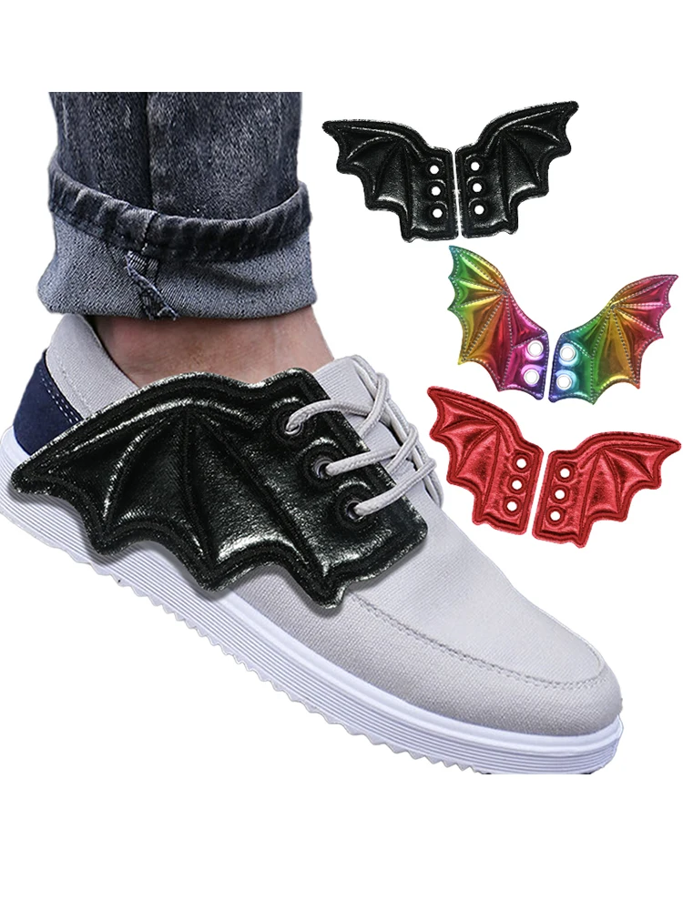 1 Paar farbige Fledermaus-Schuhflügel, Stickerei, DIY-Charm-Dekorationen für Sneaker-Kleidung, Schnürsenkel, Punk, Halloween-Geschenkzubehör – Detail 1