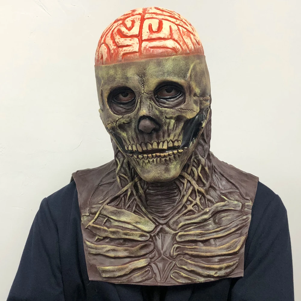 

Creepy Brains Skeleton Mask Cosplay Movable Jaw Bloody Zombies Skull Latex Helmet Halloween Carnival Purim Party Costume Props