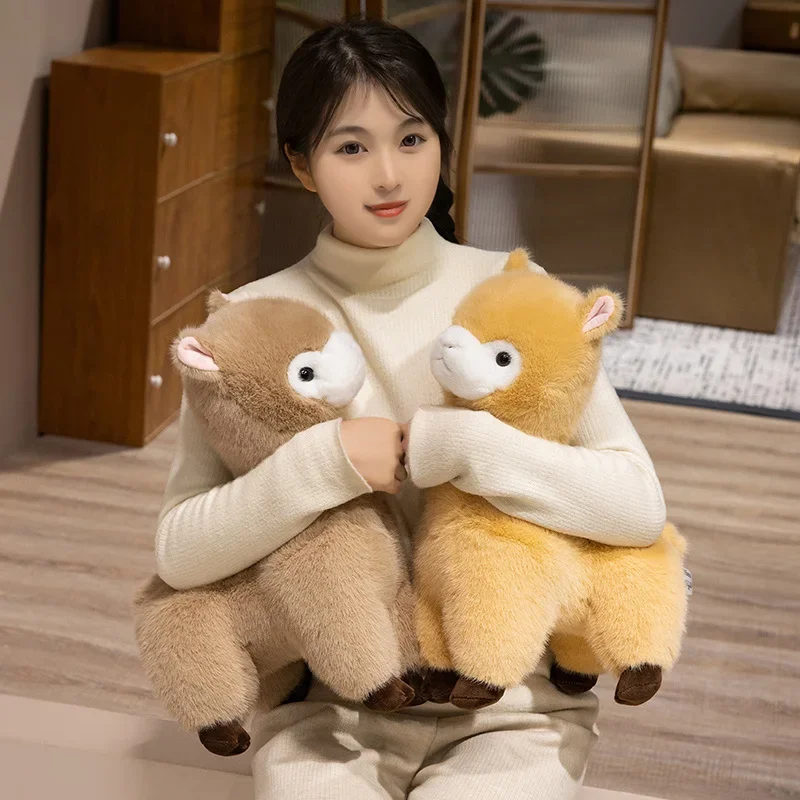 Harige pluche lama alpaca knuffel gevuld zacht lang pluche levensechte alpaca schapen knuffel sierkussen dieren dutje slaapkussen