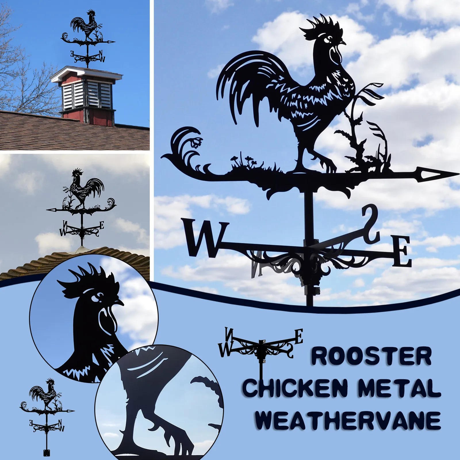 

1pc Rooster Weathercock Metal Wind Direction Indicator Retro Rooster Shape Outdoor Garden Yard Iron Weather Vane Decoration